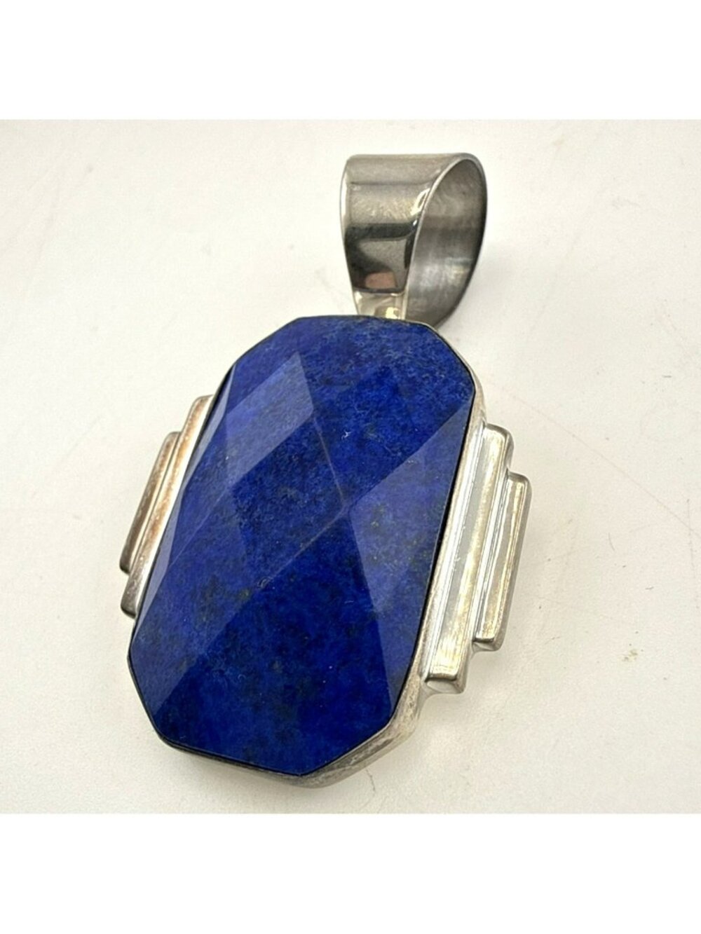 Jay King Pendant Lapis Lazuli Blue Carved Faceted Geometric Sterling Silver 925